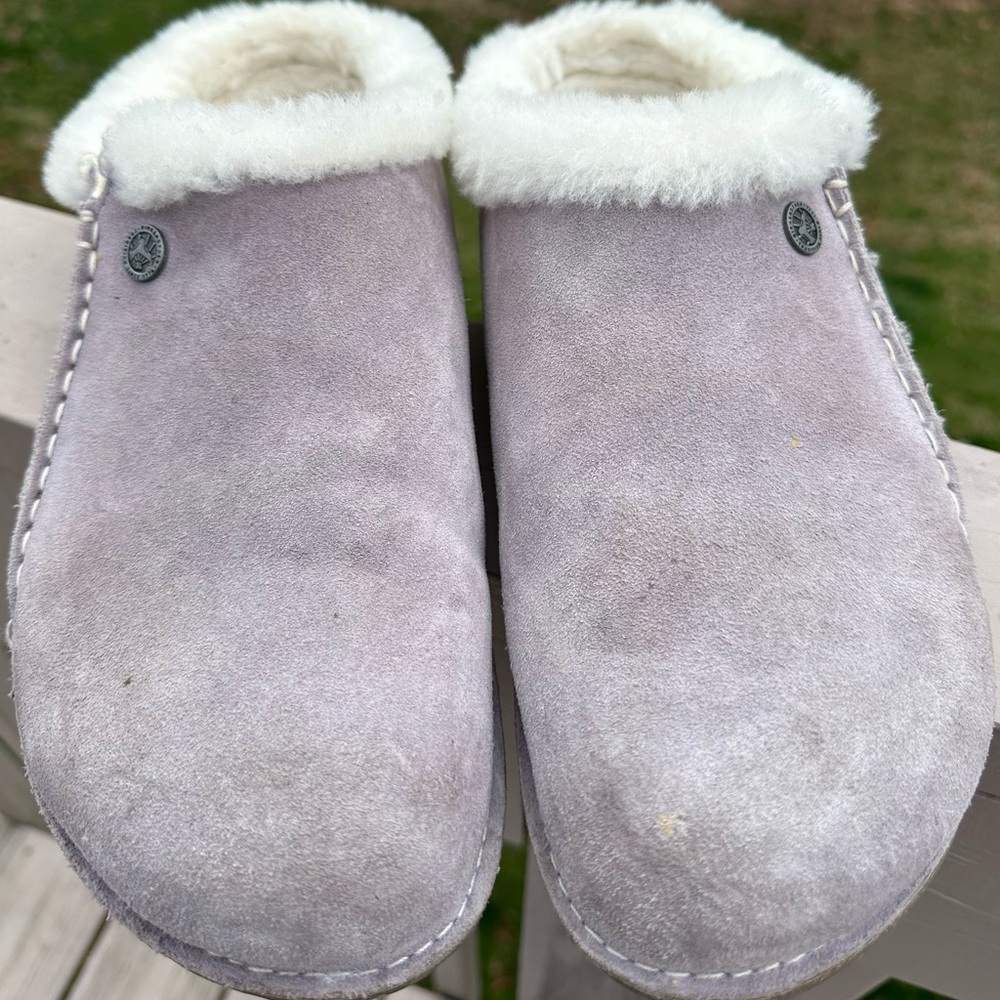 BIRKENSTOCK ‘Zermatt Premium’ Shearling Suede Lavender Slip-on Clog Slipper